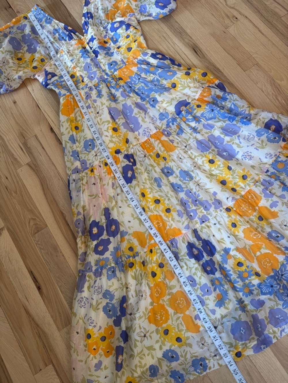 & Other Stories Floral Puff-Sleeve Tiered Maxi Dress in Pastel Multi EU 40 US M - Picture 5 of 12